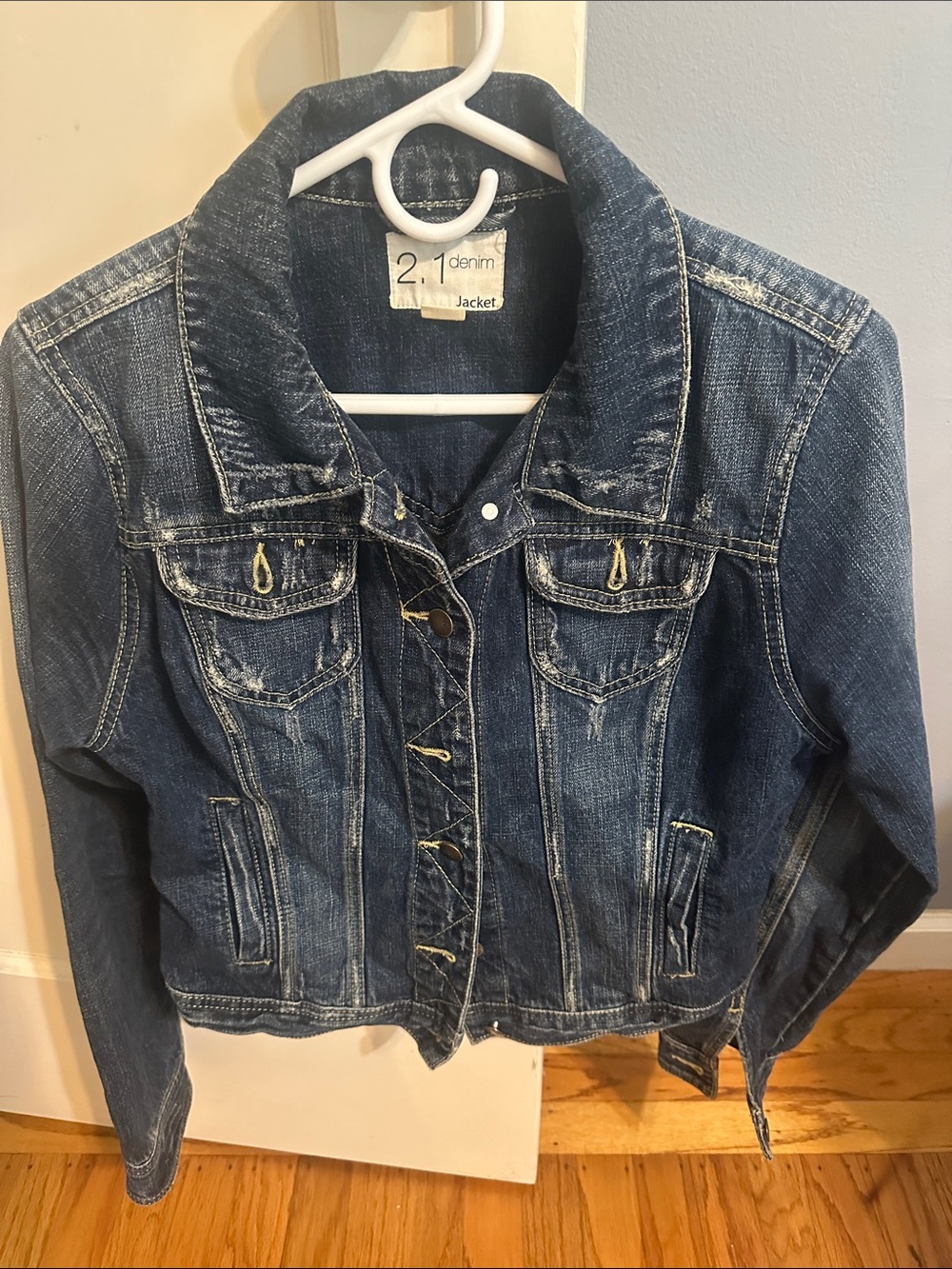 2.1 Denim Blue Washed Cropped Jacket